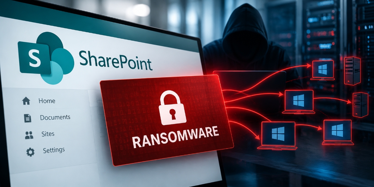 Warlock ransomware attack spreading from a SharePoint server to Windows computers across a network